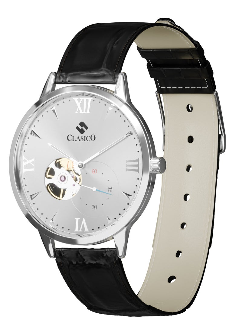 Clasico Monarch Luxury Men’s Automatic Mechanical Watch 42mm – Genuine Leather Strap Croco Pattern & Transparent Back - Image 2