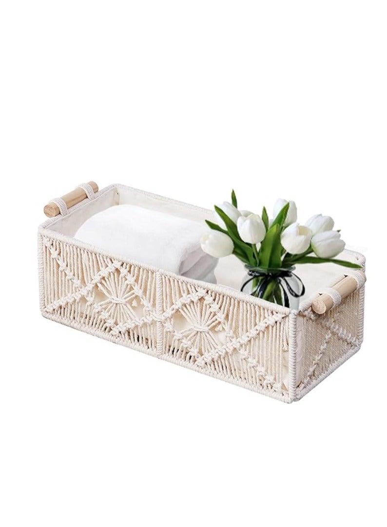 انتيكيانو علبة تخزين بتصميم مكرمية -منظم بوهيمي منسوج يدويا - 30X15 CM - Image 1