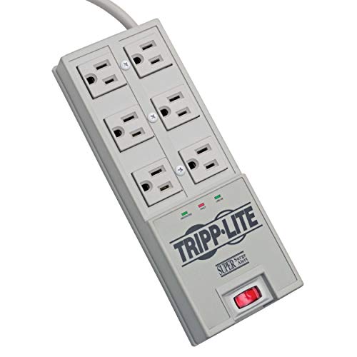 Tripp Lite ترينب لايت 6 مخرج واقي من زيادة الطاقة، سلك بطول 6 أقدام، قابس بزاوية صحيحة، وتأمين بقيمة 50,000 دولار (TR-6) رمادي - Image 1