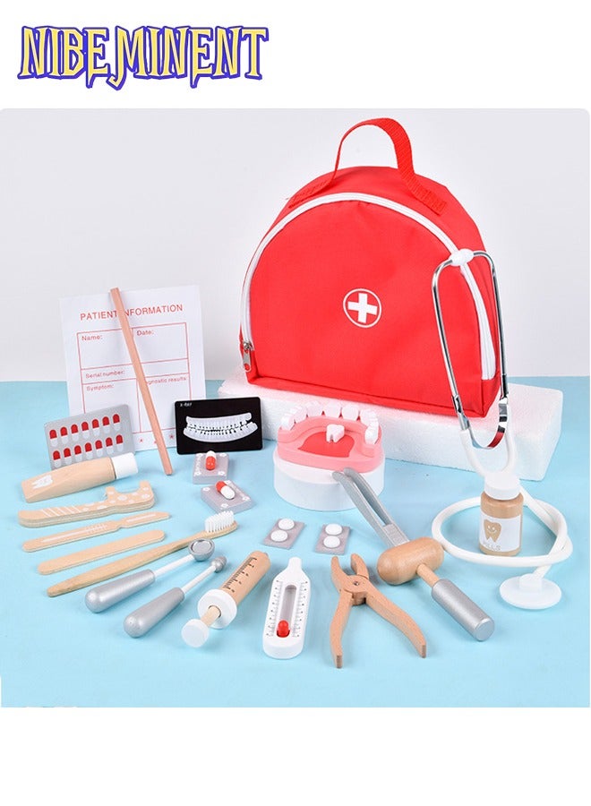 NIBEMINENT Doctor Kit for Kids with Stethoscope Pretend Play Medical Toys Set Kids Doctor Playset Dentist Kit Toys Red - Image 1