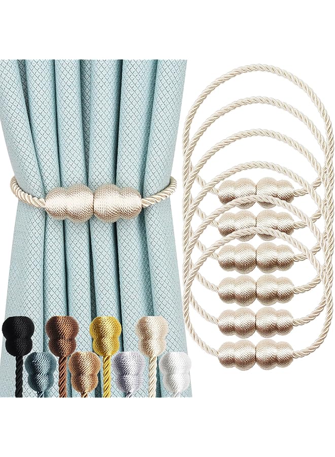 erorex Magnetic Curtain Tiebacks 6 Pack Rope Decorative Curtain Tie Backs Elegant Curtain Holders for Drapes Outdoor Window Treatment Holdbacks, Beige  - Image 1