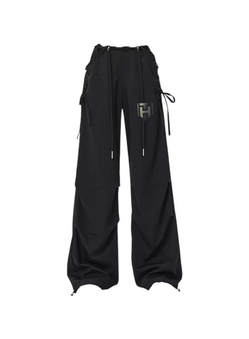 Huitich Women's Ice Silk Wide-Leg Pants – High Waist, Loose Fit – Black Size L - Image 1