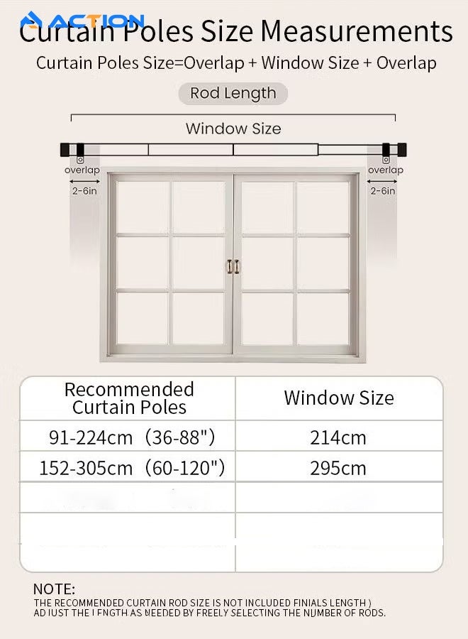 أكشن عصا ستائر بطول من 91.4 إلى 223.5 سم لمجموعة أعمدة الستائر للستائر المعلقة بالعينات بقطر 25 مم، ستائر قوي للتنصيب مع حوامل قابلة للتعديل لغرفة النوم وغرفة المعيشة والمكتب - Image 5