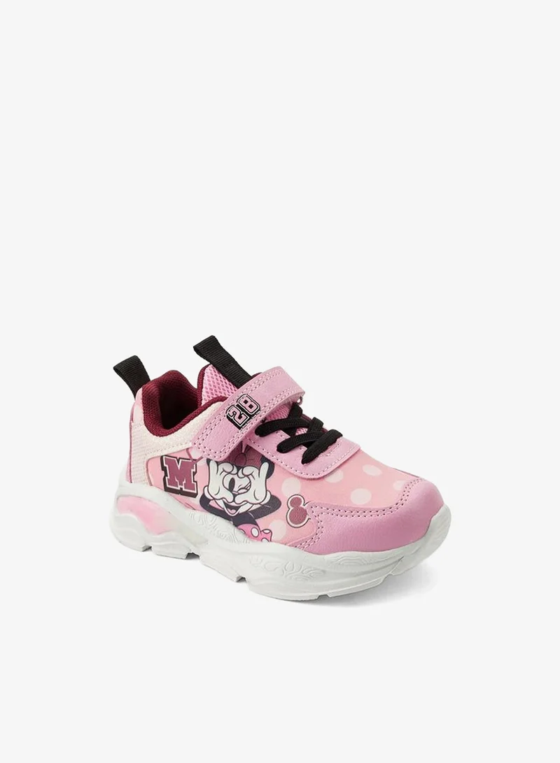 ديزني Girls Minnie Mouse Print Light-Up Ankle School Sneakers