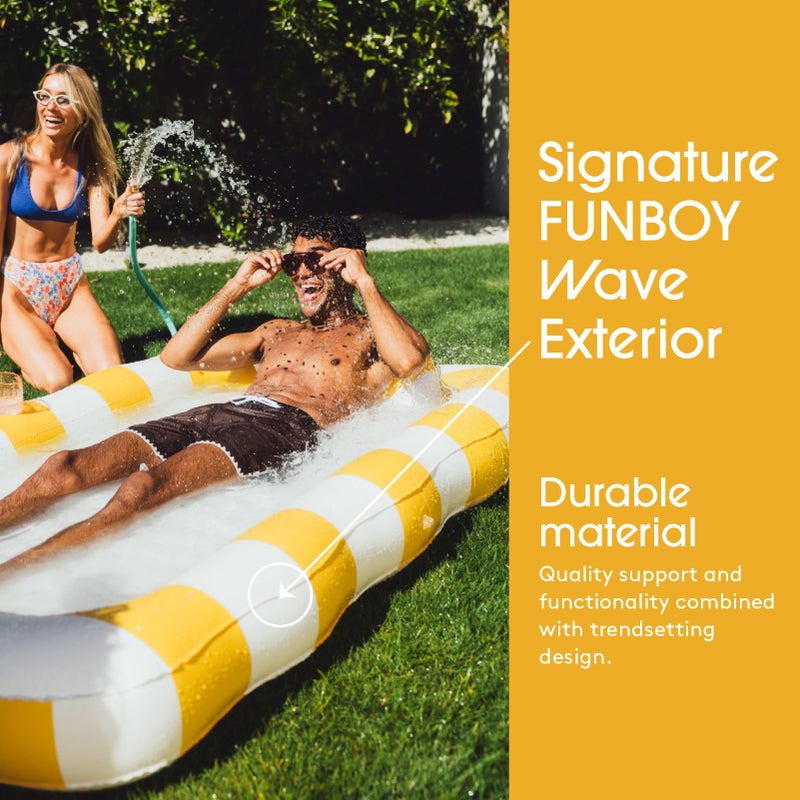 FUNBOY Tanning Pool Lounger Float Yellow Stripe, XL 72'' x 48'' Pool Float with Custom Pillow and Large Cup Holder, Perfect for Pool or Backyard. - Image 2