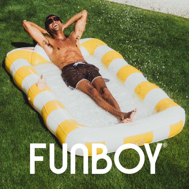 FUNBOY Tanning Pool Lounger Float Yellow Stripe, XL 72'' x 48'' Pool Float with Custom Pillow and Large Cup Holder, Perfect for Pool or Backyard. - Image 5