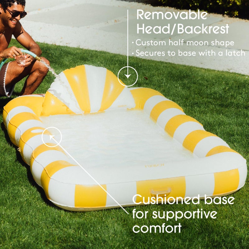 FUNBOY Tanning Pool Lounger Float Yellow Stripe, XL 72'' x 48'' Pool Float with Custom Pillow and Large Cup Holder, Perfect for Pool or Backyard. - Image 3