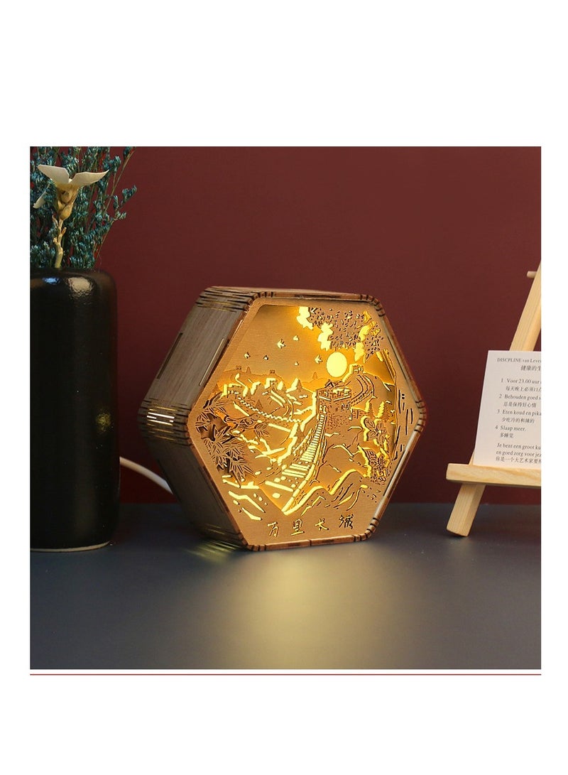 general Dunhuang wood carving lamp creative gift retro literary gift bedside, living room, bedroom, office, dining room, 3D night light decorative ornament table lamp paper carving lamp - Dunhuang colorful pattern - Image 4