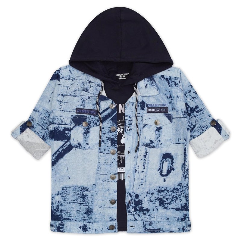 CAVIO Boys Printed Casual Jacket With Hooded T-Shirt - Image 1
