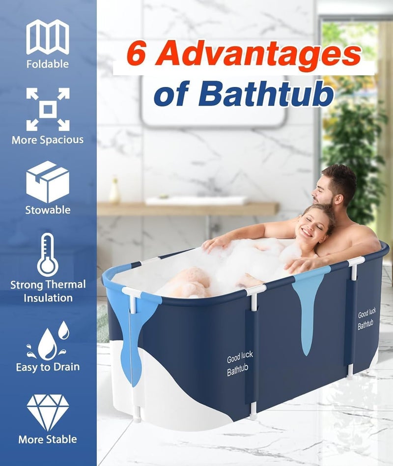 Valajogi Adult Folding Bathtub Portable Soaking Tub, Collapsible Family SPA Barrel, Maintaining Hot & Cold Temperature With Drainage Hole & Thicken Layer for Home Hot Water & Ice Bath (Milkey) - Image 3