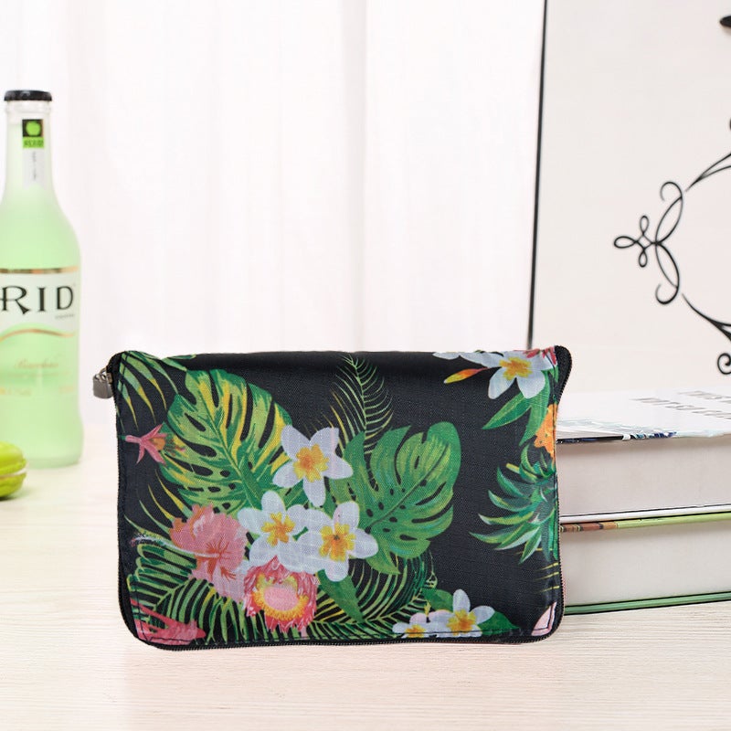Korean Style Wallet Folding Shopping Bag Black-bottomed tropical Flamingo 