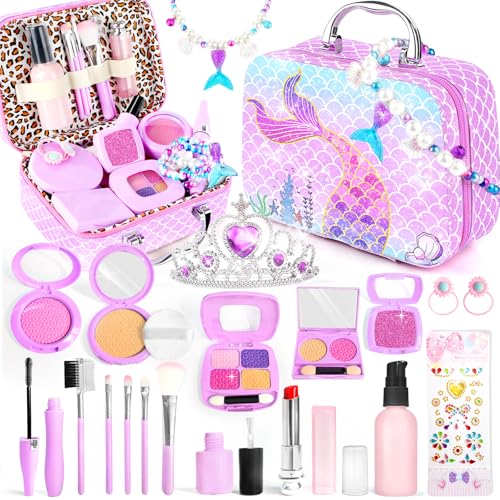 INNOCHEER Pretend Makeup for Toddlers Toys Fake Makeup Mermaid Toys for Girls Purse Toddler Makeup Kit Pretend Play Makeup Toys Toy Mermaid Makeup for Kids Gifts Toys for 3 4 5 6 7 Year Old Girls - Image 1