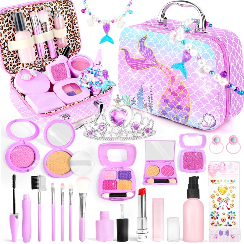 INNOCHEER Pretend Makeup for Toddlers Toys Fake Makeup Mermaid Toys for Girls Purse Toddler Makeup Kit Pretend Play Makeup Toys Toy Mermaid Makeup for Kids Gifts Toys for 3 4 5 6 7 Year Old Girls - Image 4