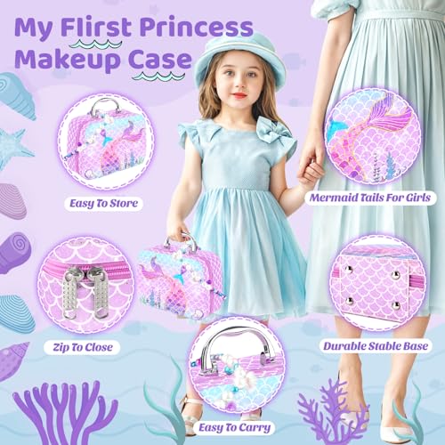 INNOCHEER Pretend Makeup for Toddlers Toys Fake Makeup Mermaid Toys for Girls Purse Toddler Makeup Kit Pretend Play Makeup Toys Toy Mermaid Makeup for Kids Gifts Toys for 3 4 5 6 7 Year Old Girls - Image 5