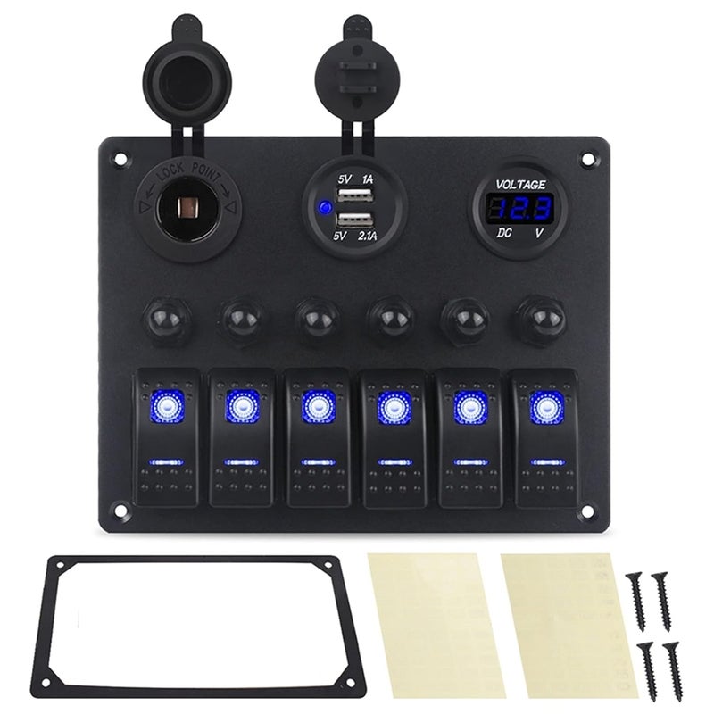Wivplex 6 Gang Car Control Panel Switch with USB Charger - Image 1