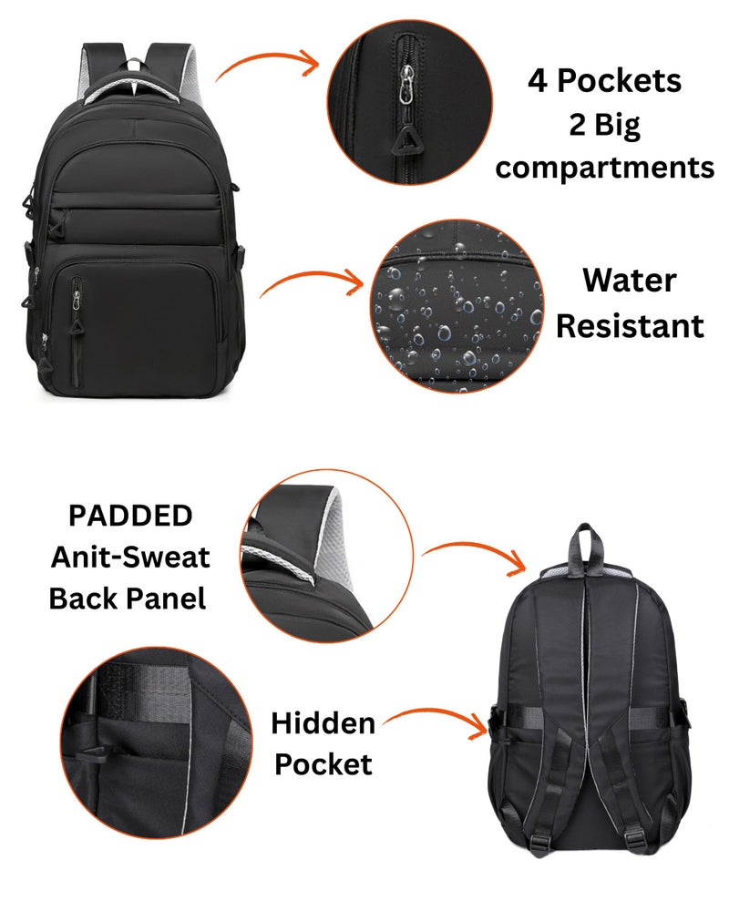 Glowic® Unisex Laptop Backpack – Water-Resistant Polyester, Multiple Compartments with 15.6″ Laptop & iPad Sleeve, Lightweight 400 g, Breathable Mesh Back for Office, College & Travel (BlackH) - Image 3