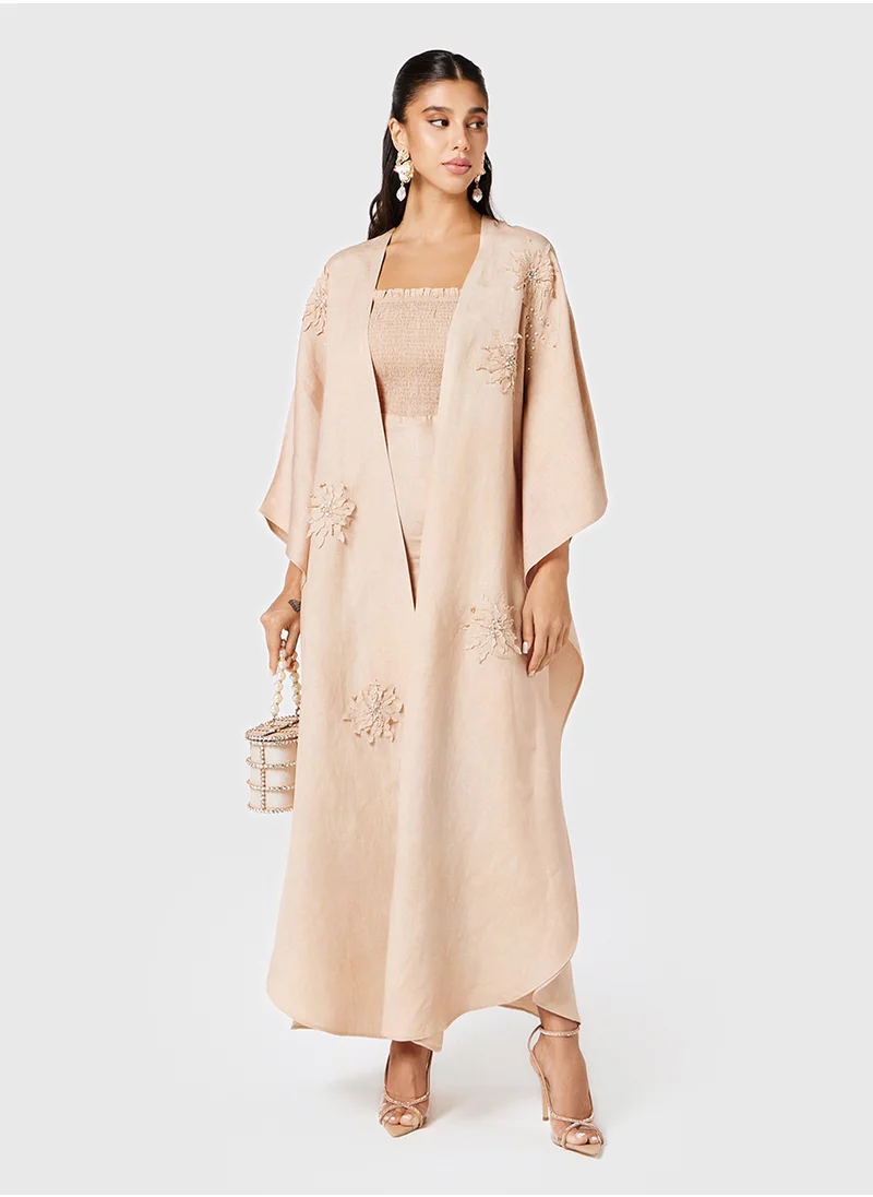 ثريدز باي اجوني Ruched Dress With Applique Kimono- 2 piece