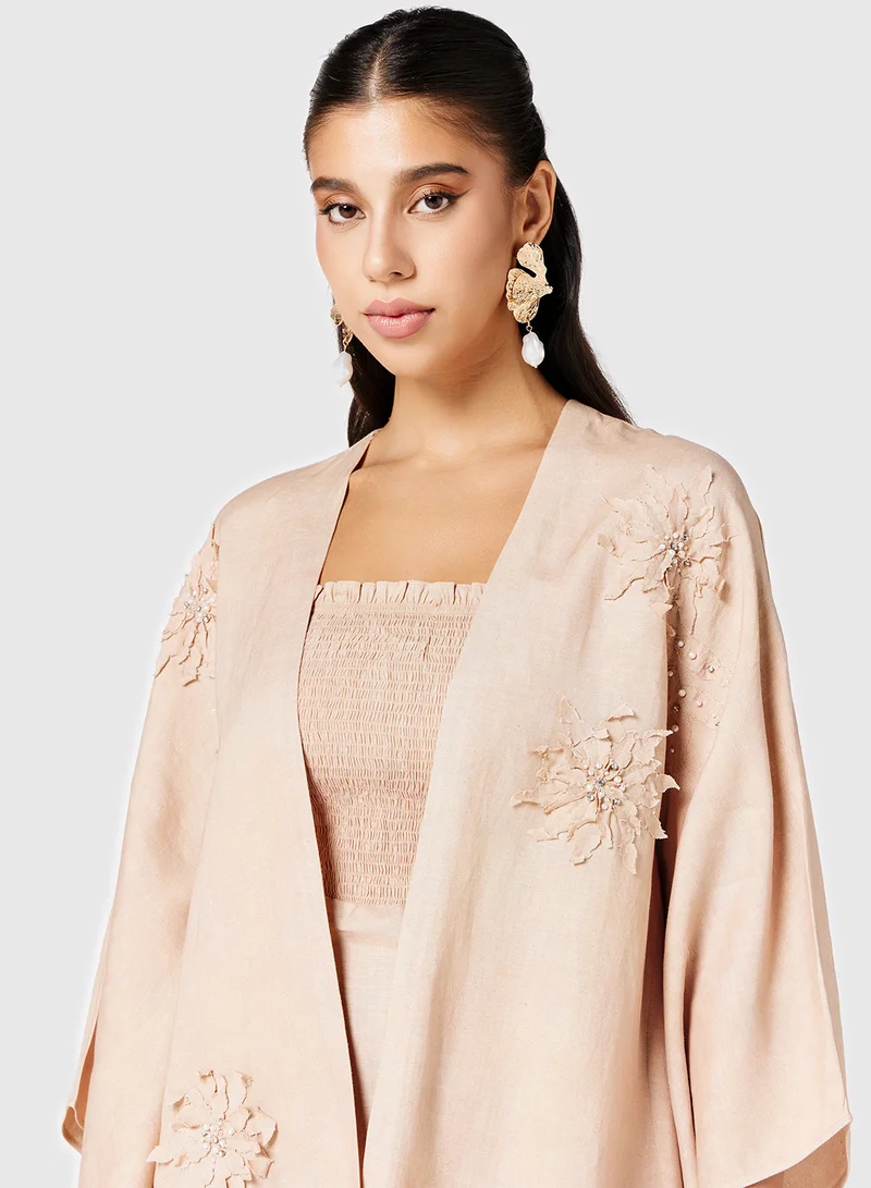 ثريدز باي اجوني Ruched Dress With Applique Kimono- 2 piece