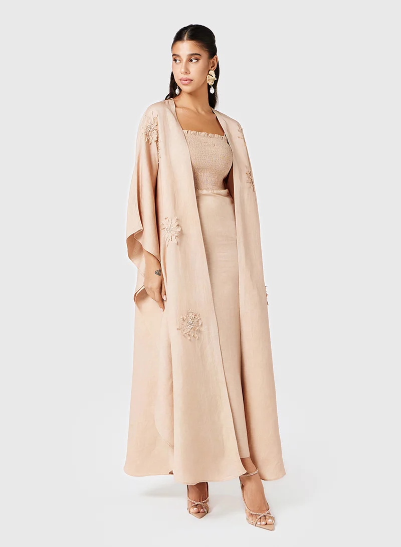 ثريدز باي اجوني Ruched Dress With Applique Kimono- 2 piece