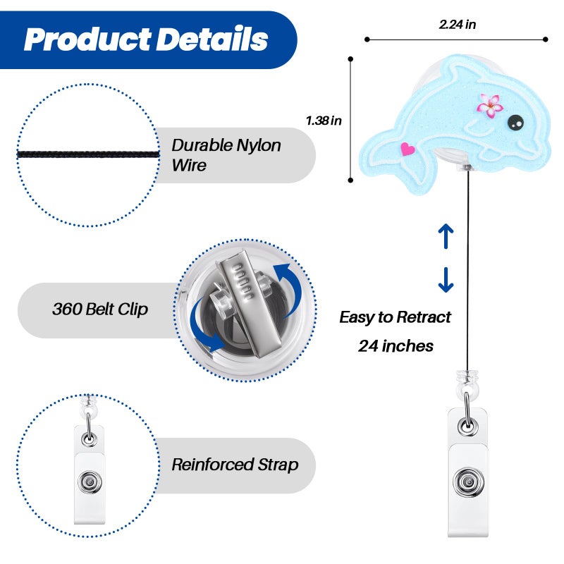BVIIE Funny Pediatric Badge Reel  Cute Dolphin Retractable Id Card Badge Holder  Name Tag Work Badge Clip For Rn Lpn Cna Ma Er Night Shift Nurse Nursing Student Psychiatrist  Nurse Gifts  Teacher Gifts - Image 4