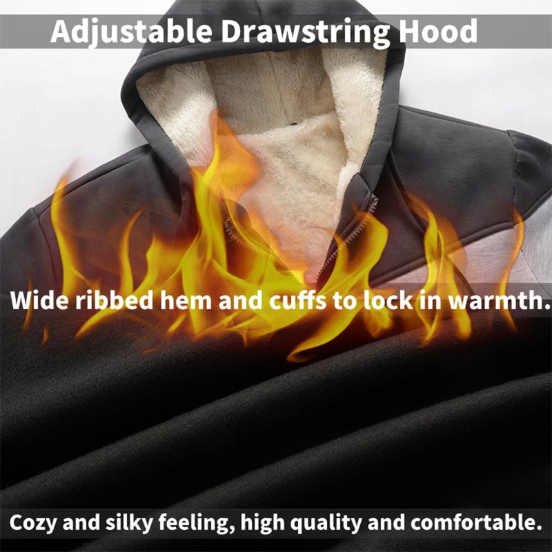 AIELVIN Men's Winter Fleece Thermal Jackets for Men Sherpa Lined Hoodies Warm Thick Jacket Outerwear IronGrey Grey Black(995) M - Image 4