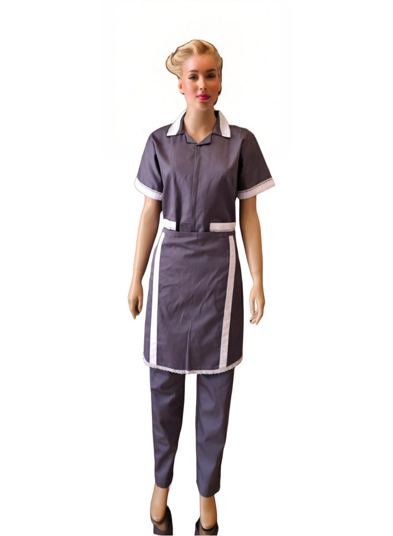 Rannah's Uniform Women's Maid Uniform Set, Zipper Top, Pants and Apron, 3 Pieces - Image 1