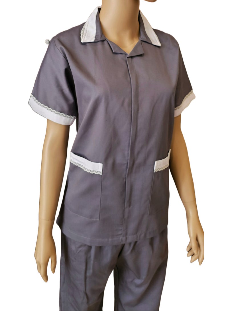 Rannah's Uniform Women's Maid Uniform Set, Zipper Top, Pants and Apron, 3 Pieces - Image 2