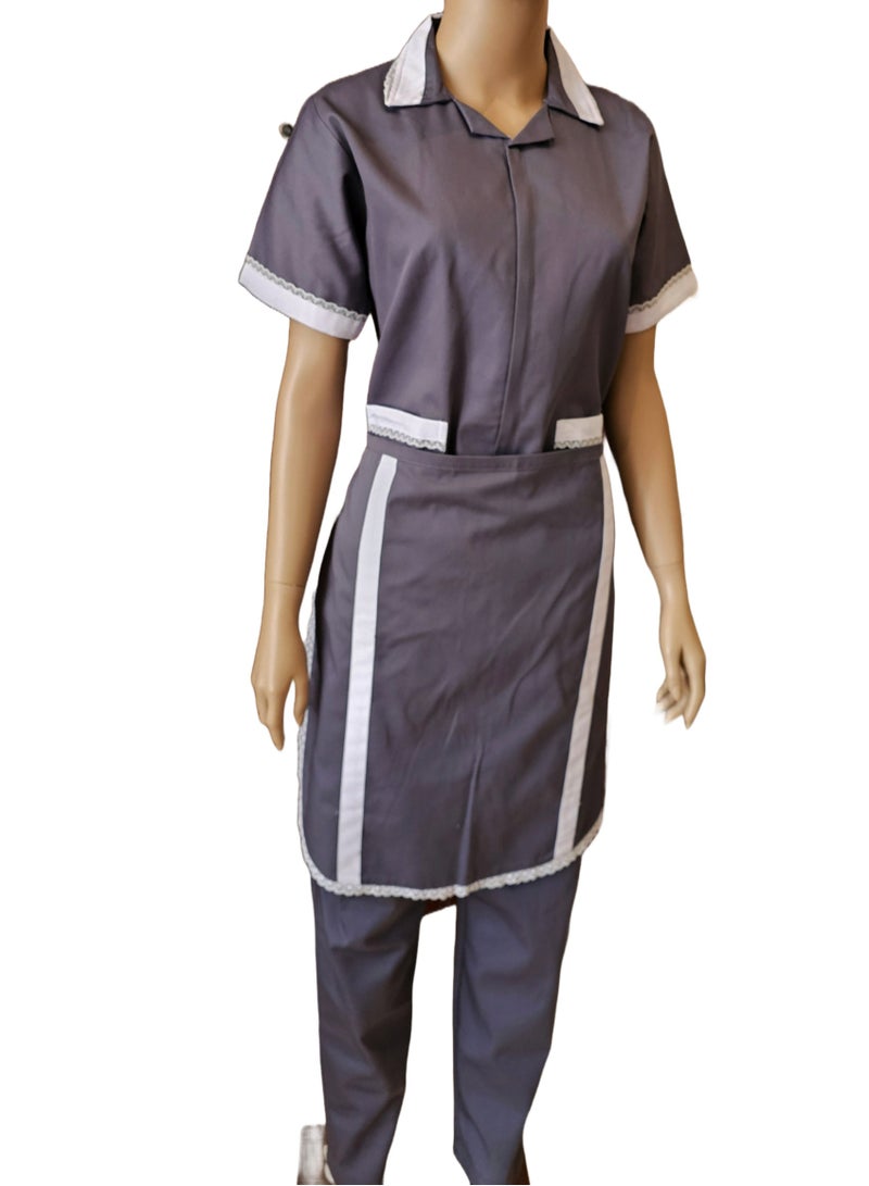 Rannah's Uniform Women's Maid Uniform Set, Zipper Top, Pants and Apron, 3 Pieces - Image 3