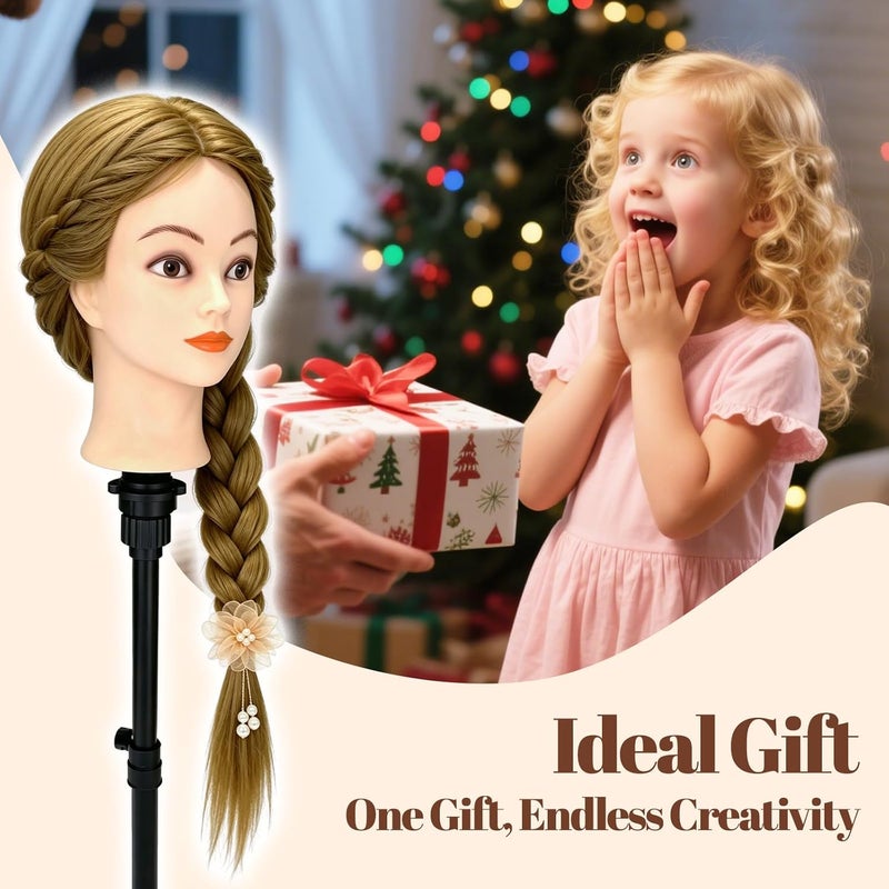 TwoWin 26"-28" Mannequin Head with 80% Real Hair – Cosmetology Training Head for Hair Braiding, Styling & Makeup Practice – Doll Head with Clamp - Image 5