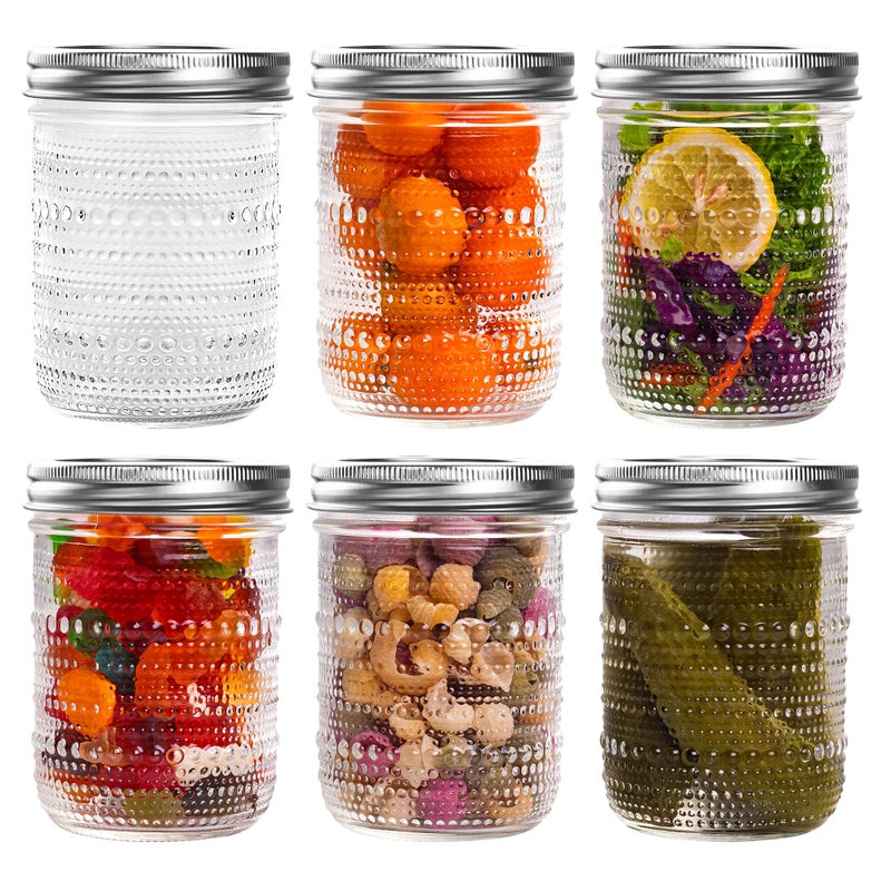 WACOI Mason Jars 16 Oz with Lids 6 Packs, Vintage Wide Mouth Glass Canning Jar for Pickling, Fermenting, Storing, Canning, Home Decor, Salad Jam and DIY Crafts - Image 1