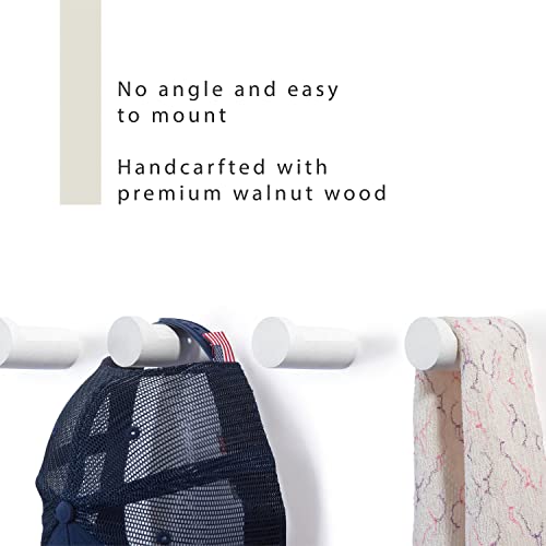 FANATU Wooden Coat Hook Wall Mounted (4 Packs) Hat Hooks, Single Coat Hat Rack Wall Mount, Wood Coat Hanger for Hanging Hat, Towel, Bag, Rope (White, 3" Set 4) - Image 4