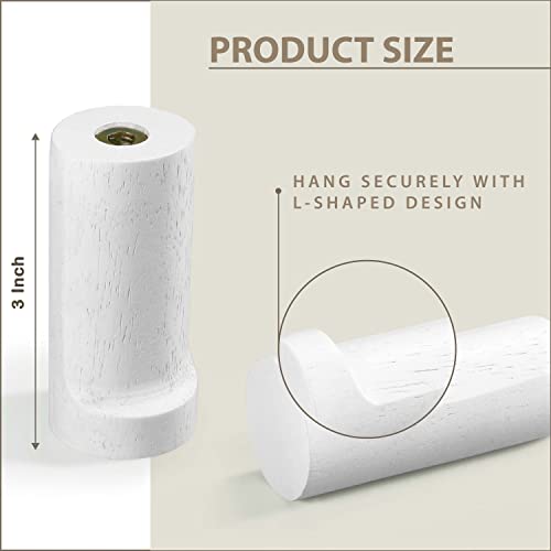 FANATU Wooden Coat Hook Wall Mounted (4 Packs) Hat Hooks, Single Coat Hat Rack Wall Mount, Wood Coat Hanger for Hanging Hat, Towel, Bag, Rope (White, 3" Set 4) - Image 2