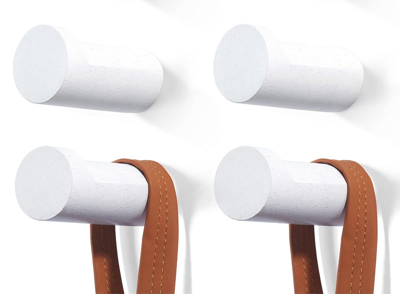 FANATU Wooden Coat Hook Wall Mounted (4 Packs) Hat Hooks, Single Coat Hat Rack Wall Mount, Wood Coat Hanger for Hanging Hat, Towel, Bag, Rope (White, 3" Set 4) - Image 1