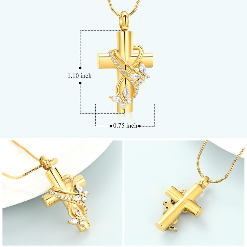 Imrsanl Butterfly Cross Urn Necklace for Ashes Men Women Cremation Jewelry Ashes Pendant for Human Memorial Ash Jewelry (Gold) - Image 2