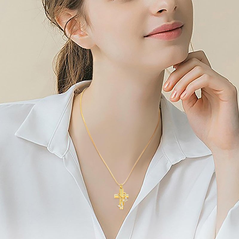 Imrsanl Butterfly Cross Urn Necklace for Ashes Men Women Cremation Jewelry Ashes Pendant for Human Memorial Ash Jewelry (Gold) - Image 4