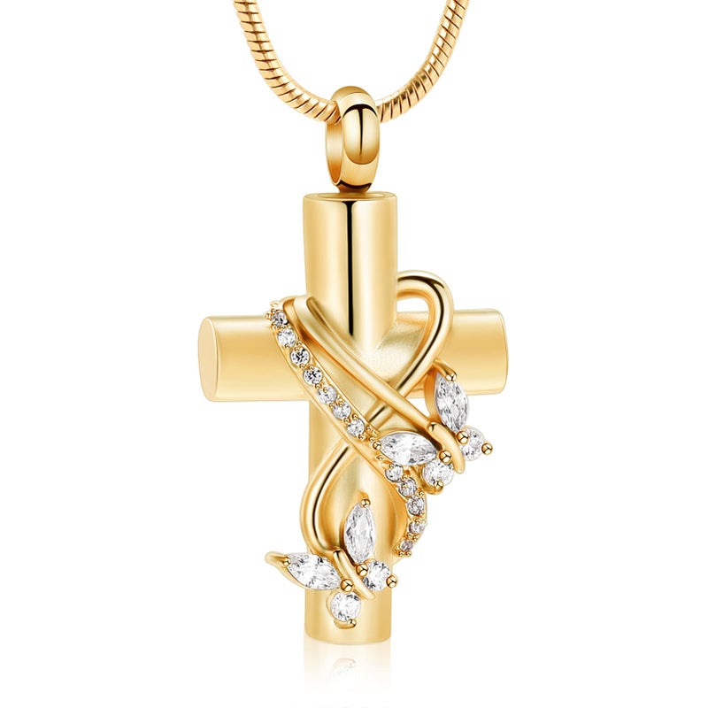 Imrsanl Butterfly Cross Urn Necklace for Ashes Men Women Cremation Jewelry Ashes Pendant for Human Memorial Ash Jewelry (Gold) - Image 1