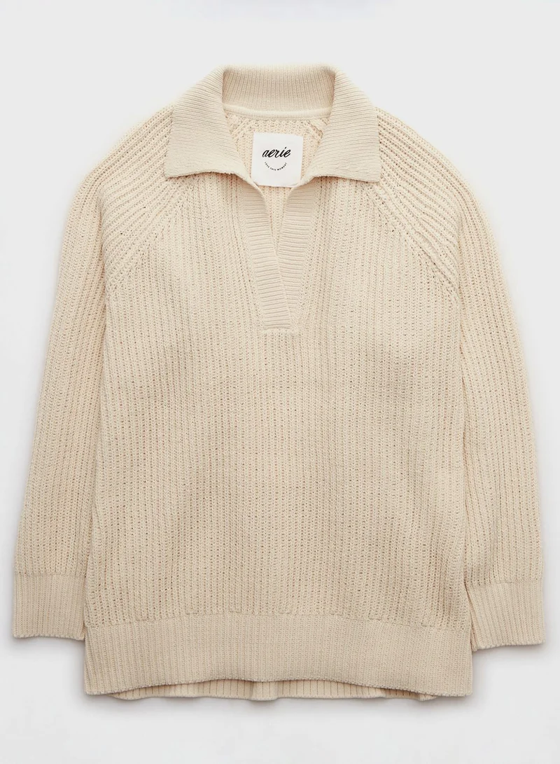 Aerie Polo Neck Knitted Sweater