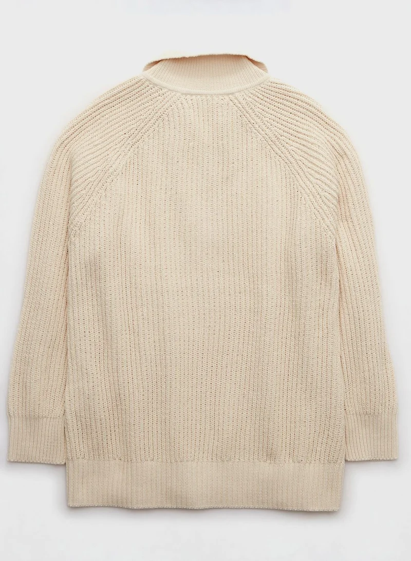 Aerie Polo Neck Knitted Sweater
