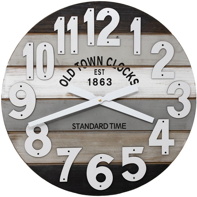 18 WOODEN MULTICOLOR MARITIME COASTAL BEACH LARGE NUMBER WALL CLOCK GRAY 18 INCH