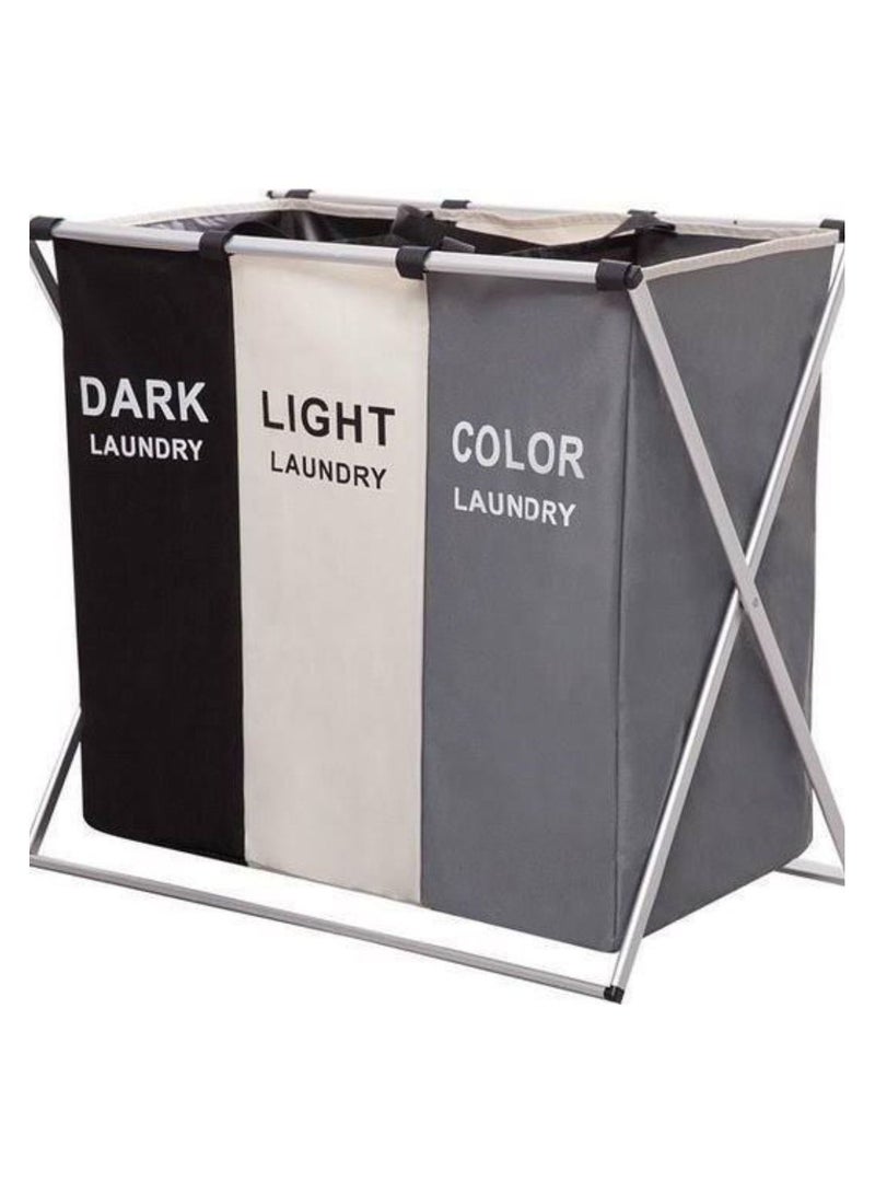 باسكت غسيل 3 أقسام قابل للطي بقوائم معدن - Image 1