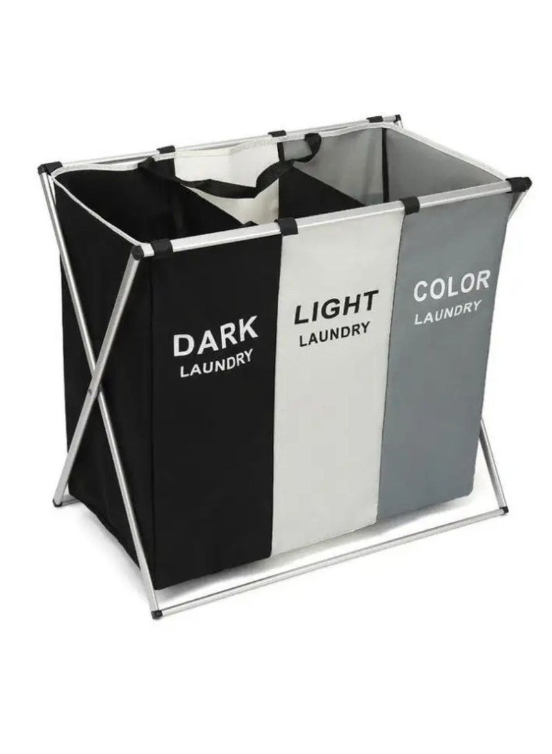 باسكت غسيل 3 أقسام قابل للطي بقوائم معدن - Image 2