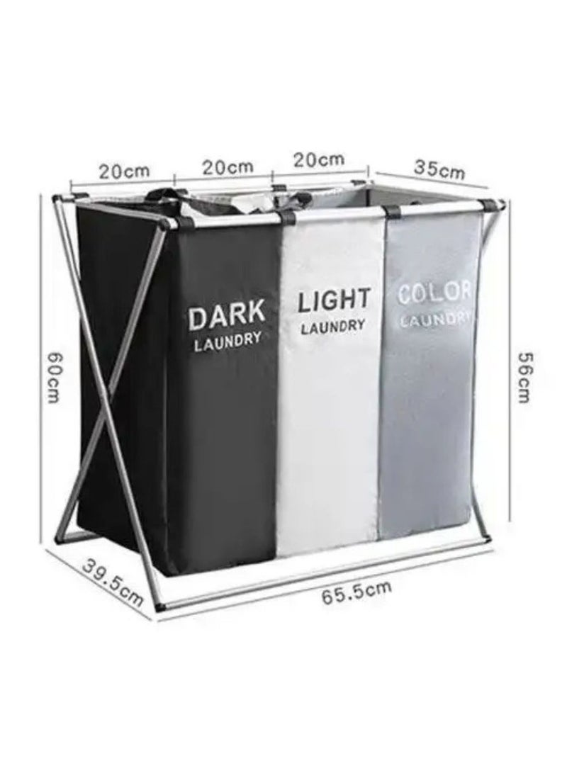 باسكت غسيل 3 أقسام قابل للطي بقوائم معدن - Image 3