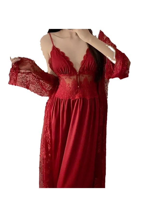 كابريشوس طقم قميص نوم وروب دانتيل أنيق – ملابس نوم مريحة وناعمة للنساء - Image 4