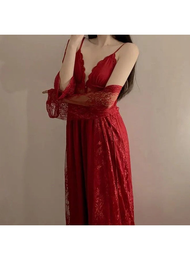 كابريشوس طقم قميص نوم وروب دانتيل أنيق – ملابس نوم مريحة وناعمة للنساء - Image 3