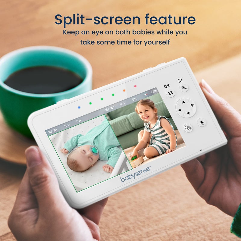 Babysense Baby Monitor with 2 Cameras and Audio 4.3", Non WiFi Baby Monitor, Dual Split Screen, Portable Double Sleep Video Monitor, Auto Night Vision & Light, Lullabies & White Noise, Two-Way Audio - Image 2