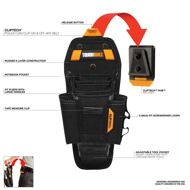 TOUGHBUILT حقيبة فني TOUGHBUILT TOU-CT-36-L7 بسبع جيوب، سوداء، S - Image 2
