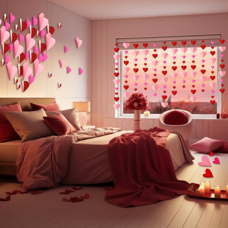 Tinlade 200 Pcs Valentine's Day Wall Decoration 3D Heart Stickers Valentine Glitter Heart Paper Wall Decal for Office Bedroom Bathroom Wedding Anniversary Home Decor 4 Different Sizes(Red and Pink) - Image 5