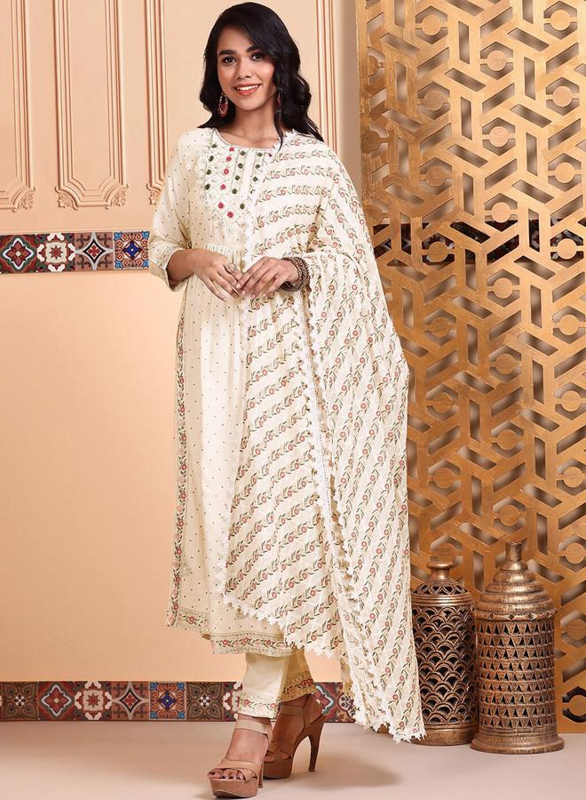 ISHIN Zari Embroidered Sequin Embellished A-Line Kurta With Pants And Dupatta - Image 5