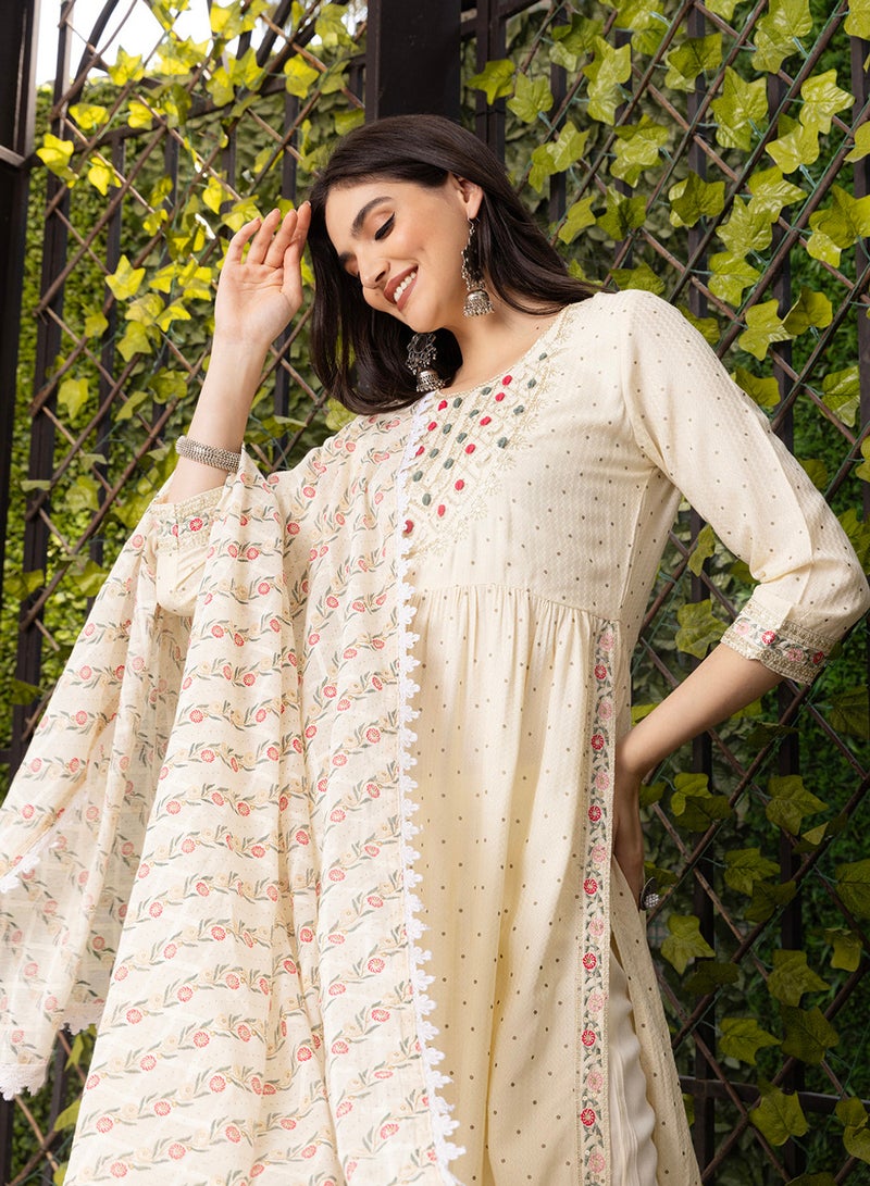ISHIN Zari Embroidered Sequin Embellished A-Line Kurta With Pants And Dupatta - Image 1