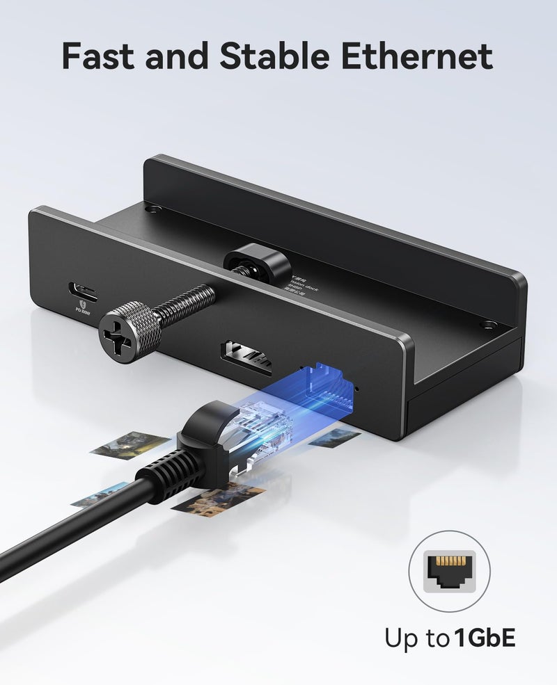 ORICO Clip Docking Station, 8-in-1 Clamp USB C Hub with 4K@60Hz HDMI, 100W PD, Gigabit Ethernet, 4xUSB Port, AUX, 10Gbps Clamp Docking Station for Laptop, MacBook, PC (Adapter Not Included) - Image 5